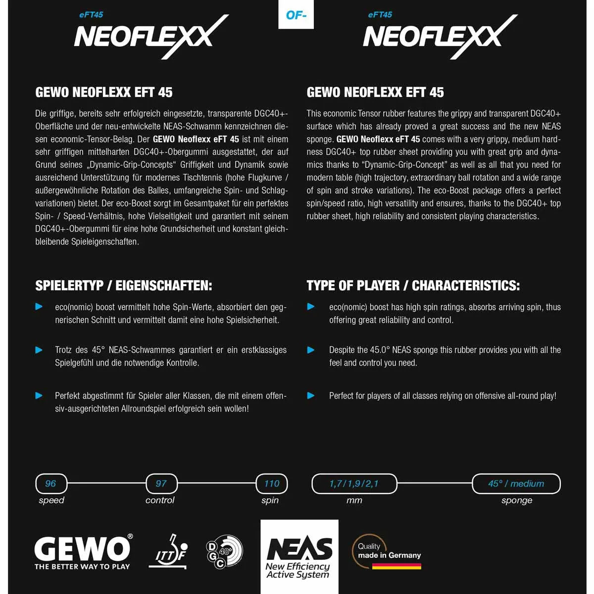 Gewo Neoflexx eFT 45 Gewo SE - tabletennisstore.eu